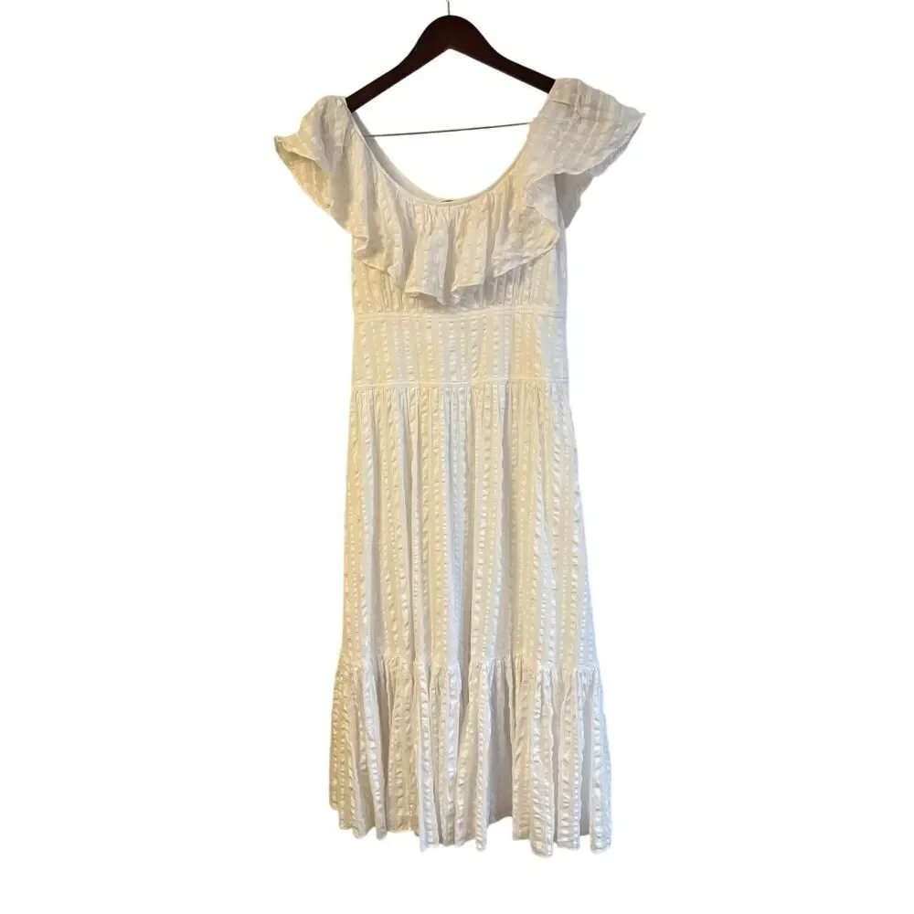 Tory Burch White Striped Seersucker Tiered Dress Sz. 4